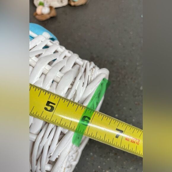 8” Basket White Round Intertwined Polka Dot Blue Ribbon & Bow EPC - Picture 12 of 12